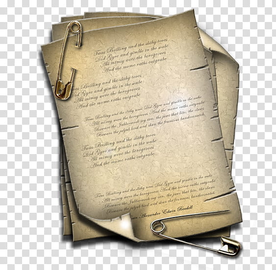 Steampunk Attached Document Icon, white scroll with safety pin transparent background PNG clipart