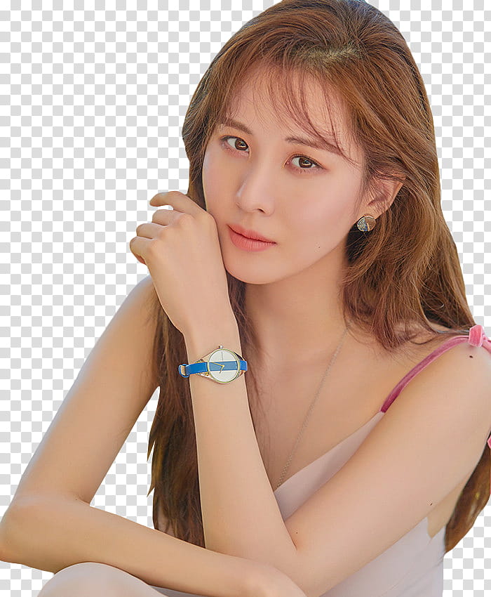 SEOHYUN GRAZIA SNSD, sitting SNSD member wearing white spaghetti strap sleeveless shirt transparent background PNG clipart