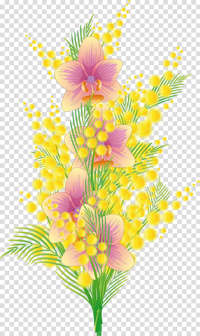 Lily Flower, Flower Bouquet, Mimosa Salad, Floral Design, Cut Flowers, March 8, Sensitive Plant, Yellow transparent background PNG clipart