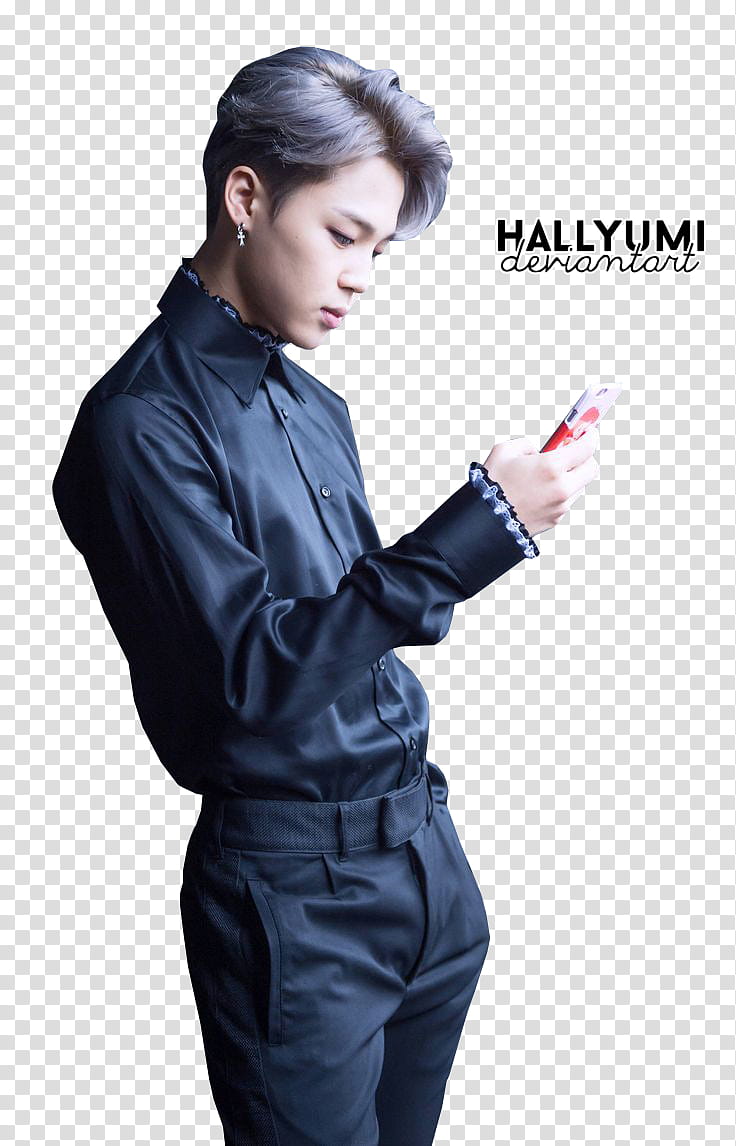 Jimin, man holding phone hand on pocket transparent background PNG clipart