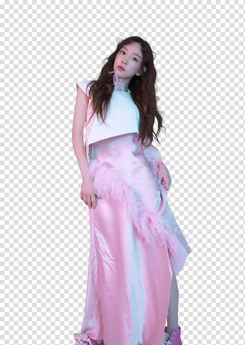 TAEYEON SNSD Something New, woman wearing white and pink dress transparent background PNG clipart