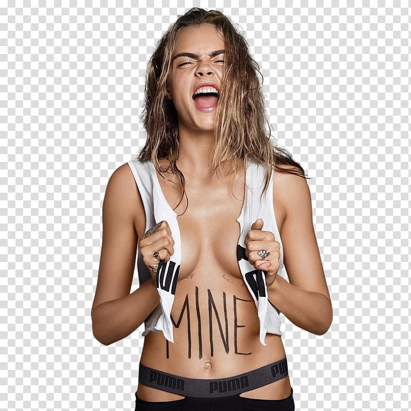  Cara Delevingne, woman shouting while looking at camera transparent background PNG clipart