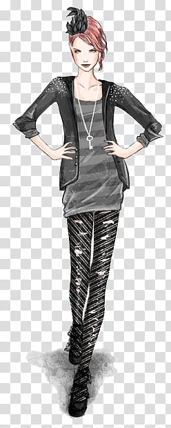 Super descargatelo, animated girl in black striped undershirt, bolero jacket. and leggings transparent background PNG clipart