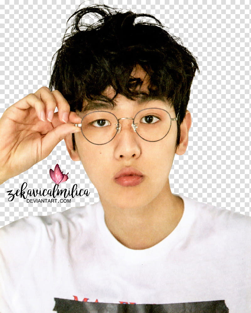 EXO Baekhyun Lucky One, man wearing white shirt holding eyeglasses transparent background PNG clipart