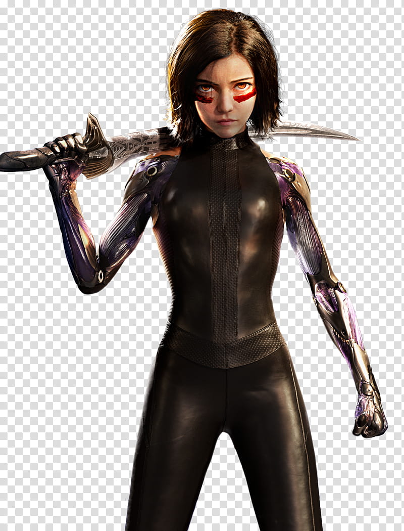 Alita, woman in black leather jacket and black pants transparent background PNG clipart
