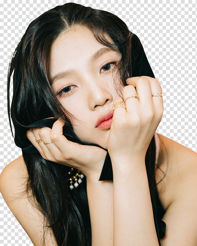 RED VELVET Perfect Velvet, Red Velvet Joy with chin resting on both palms transparent background PNG clipart