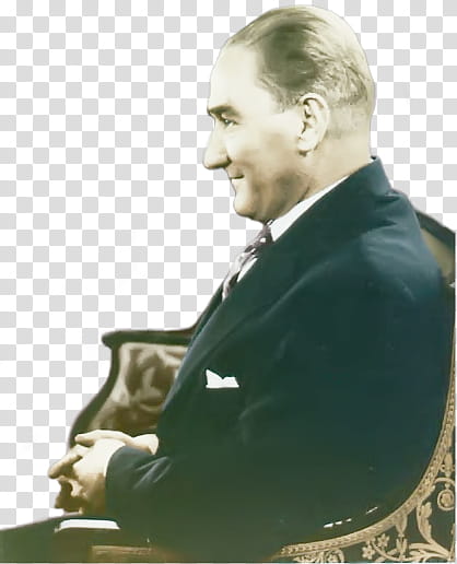 ATATURK, man sitting on brown armchair transparent background PNG clipart