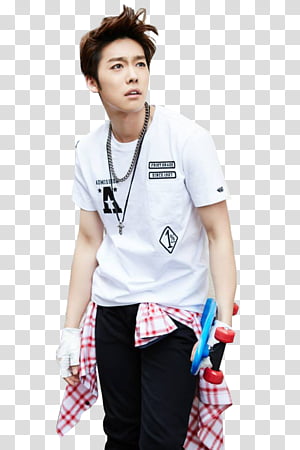 man wearing white crew-neck shirt transparent background PNG clipart thumbnail