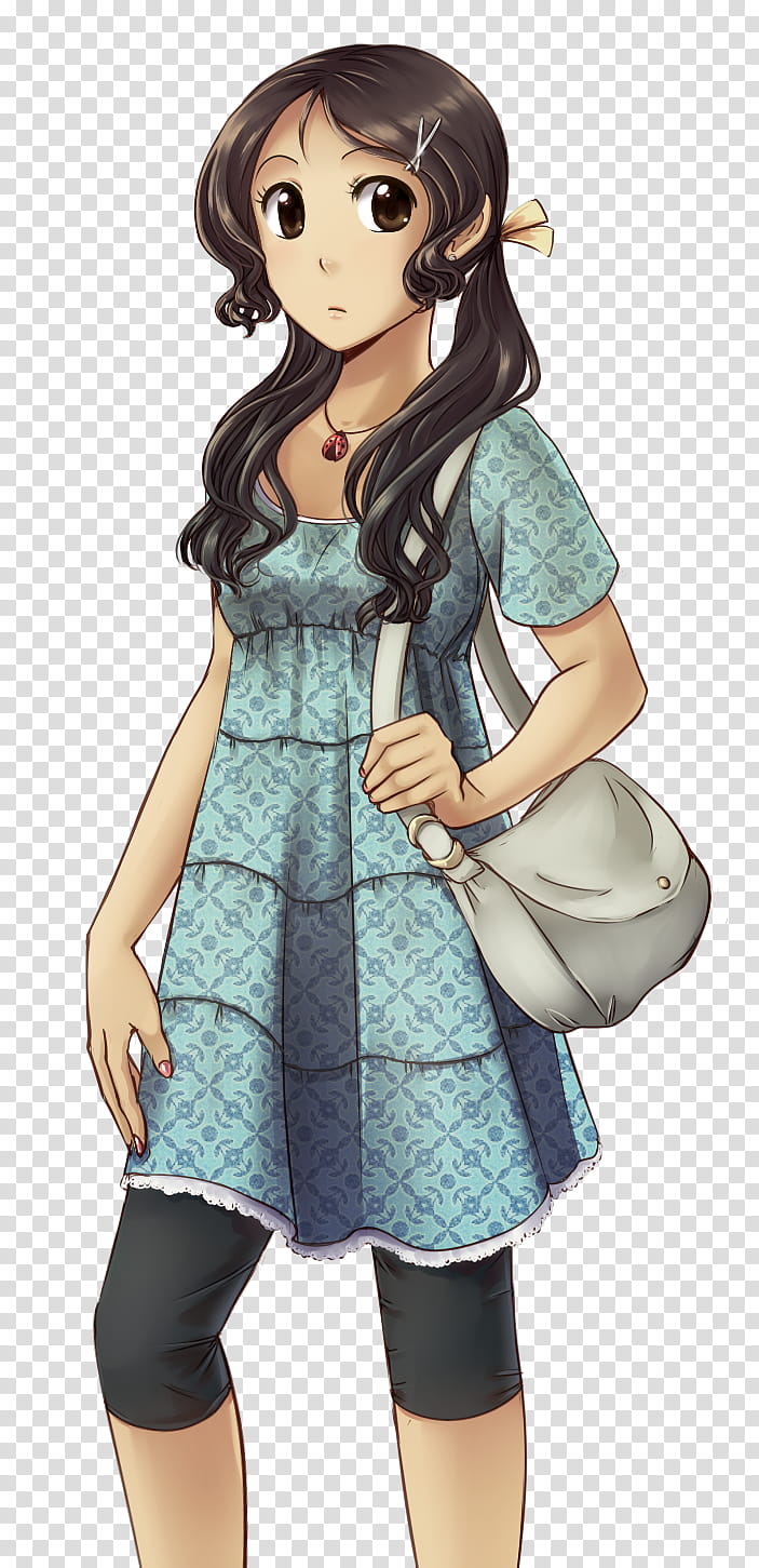 Melissa, black-haired female anime character carrying crossbody bag transparent background PNG clipart