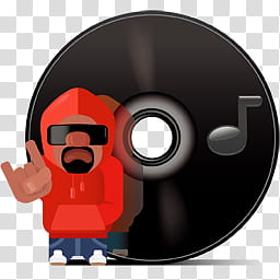 What kind of music are U , man in red hoodie standing beside black media disc graphic transparent background PNG clipart