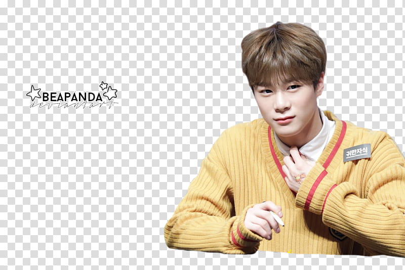 Moonbin ASTRO, man in beige and red sweater transparent background PNG clipart
