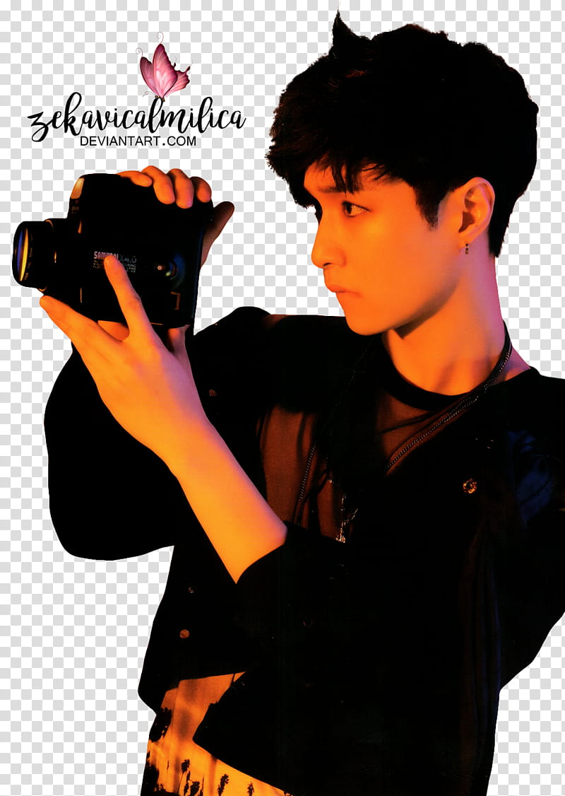 EXO Lay LOTTO, man holding camera transparent background PNG clipart