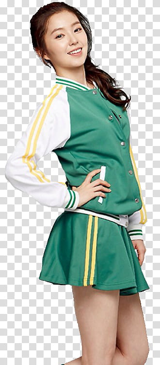 Irene Ivy Club, women's green and yellow bomber jacket transparent background PNG clipart