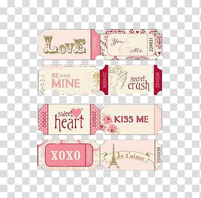 Vintage things , four assorted-color-and-print tickets transparent background PNG clipart