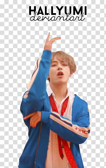 BTS DNA MV, man wearing blue and white jacket transparent background PNG clipart