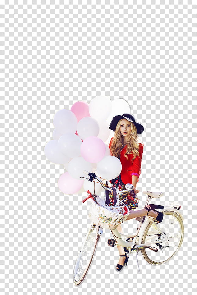 Dove Cameron, woman holding yellow cruiser bicycle transparent background PNG clipart