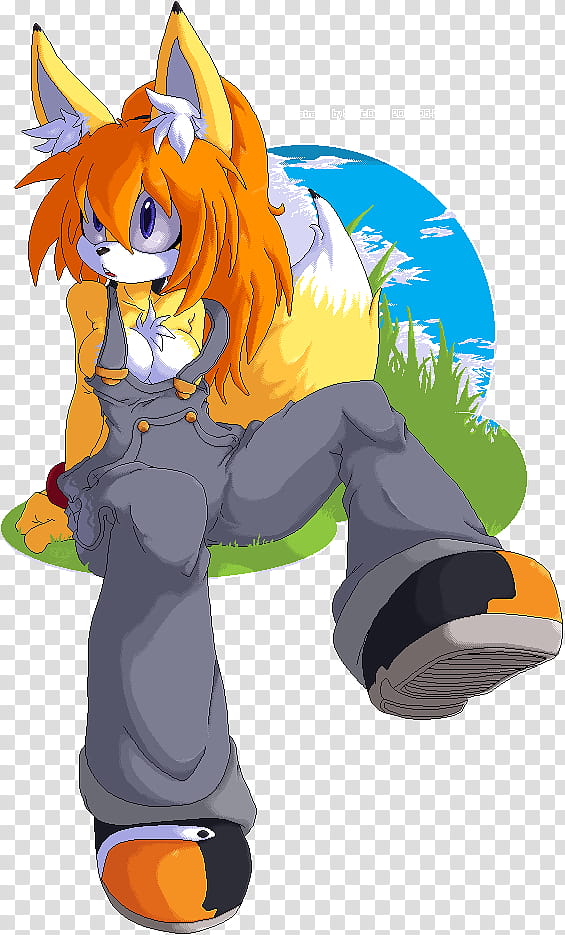 Kari on grass, animated orange fox wearing gray jumpsuit transparent background PNG clipart
