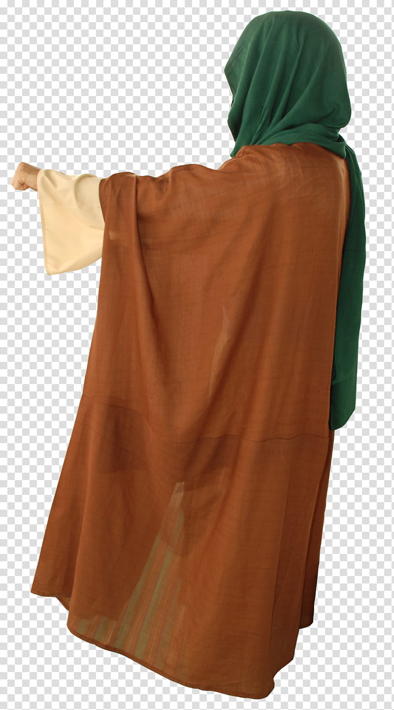 Arab old style clothes , person wearing brown robe and green headscarf transparent background PNG clipart