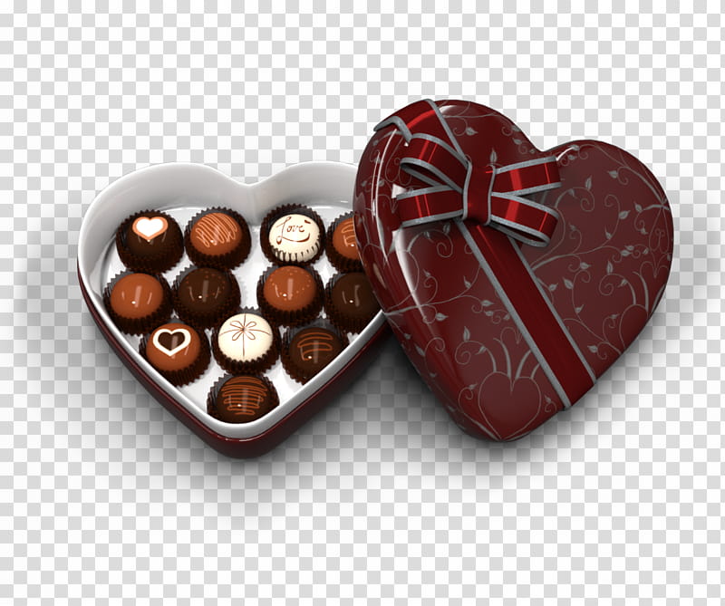 Heart Shaped Box of Chocolates, chocolates on maroon caes transparent background PNG clipart