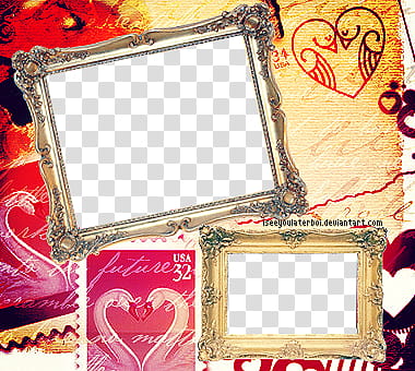 Little Hearts, two empty frames illustration transparent background PNG clipart
