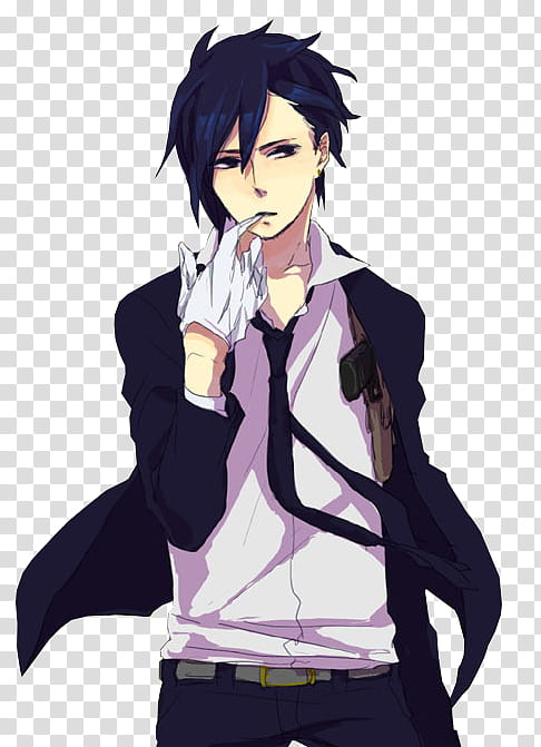 Anime boys, man in black suit transparent background PNG clipart