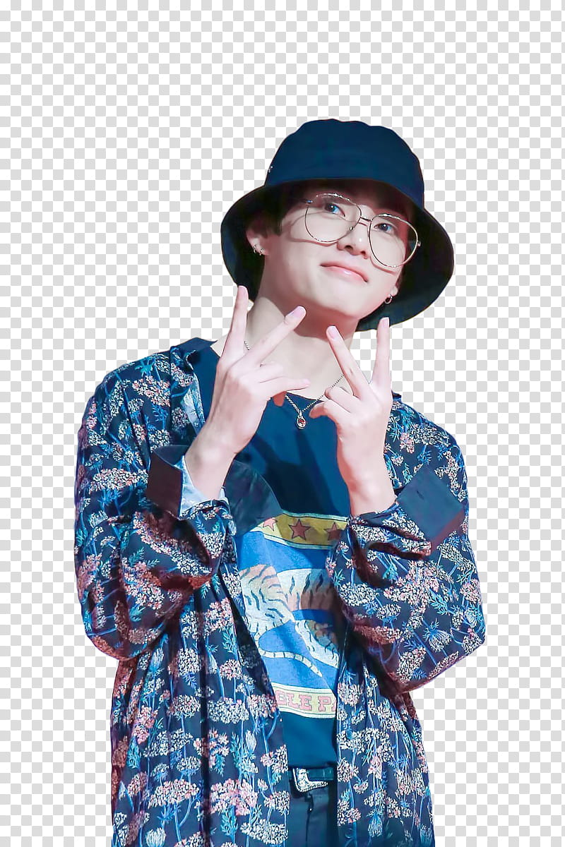 Taehyung BTS, man wearing black bucket hat and eyeglasses transparent background PNG clipart