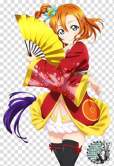 RENDER Kousaka Honoka Love Live, smiling woman holding hand fan transparent background PNG clipart