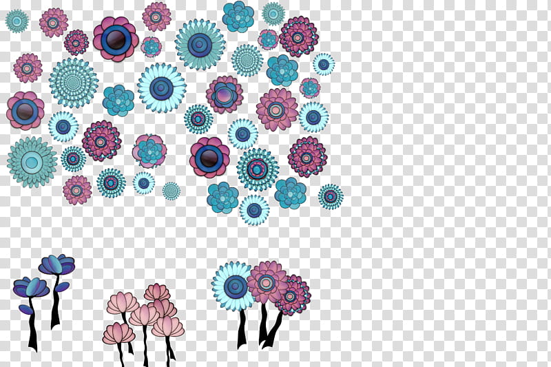 fun whimsical flower parts, blue and pink floral transparent background PNG clipart