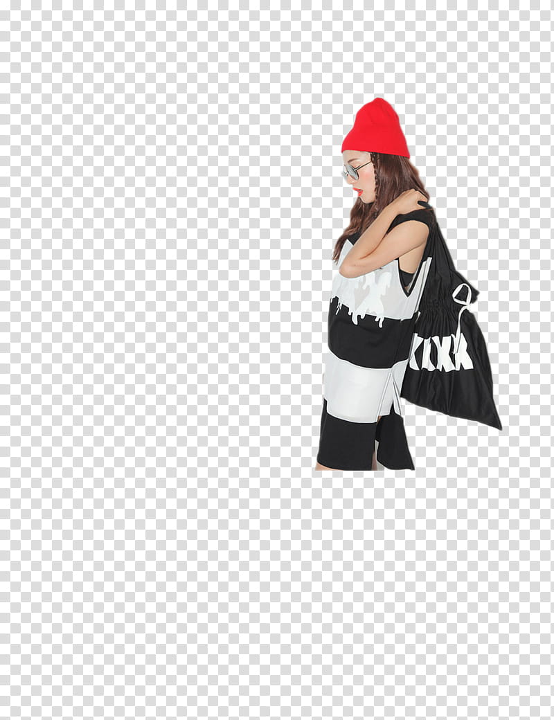 woman in black and white striped sleeveless dress with red beanie hat transparent background PNG clipart