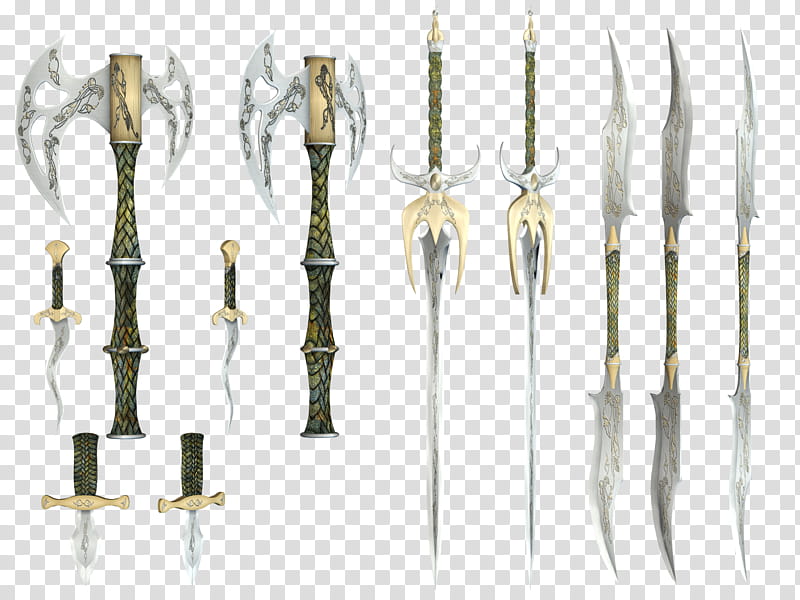 Mythical Weapons, axe, sword, and spears transparent background PNG clipart