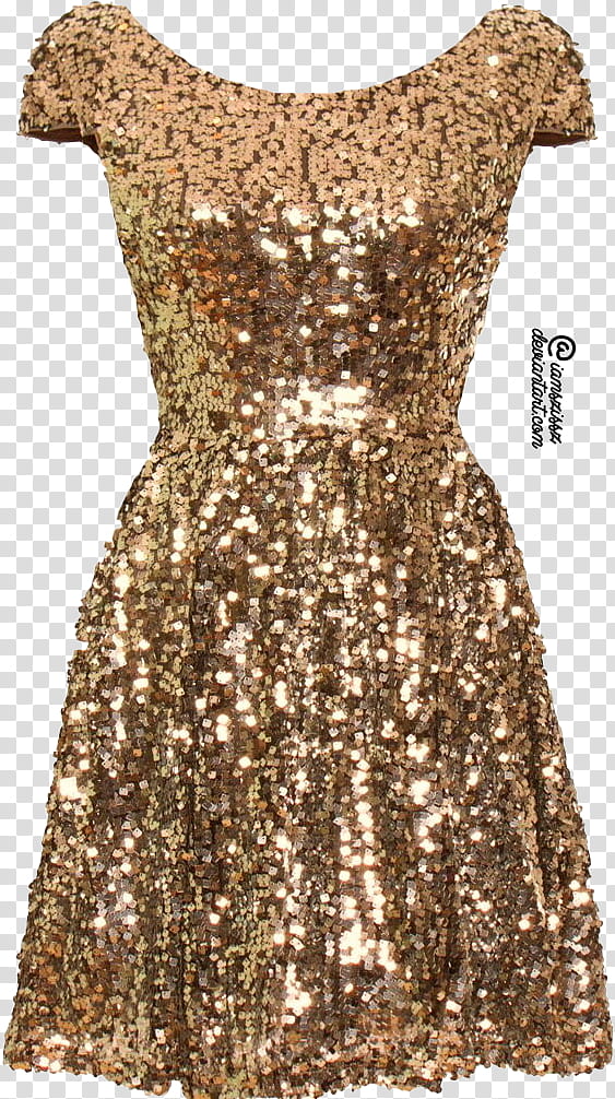 Glitter sequined prom dresses , gold sequined scoop-neck cap-sleeved dress transparent background PNG clipart