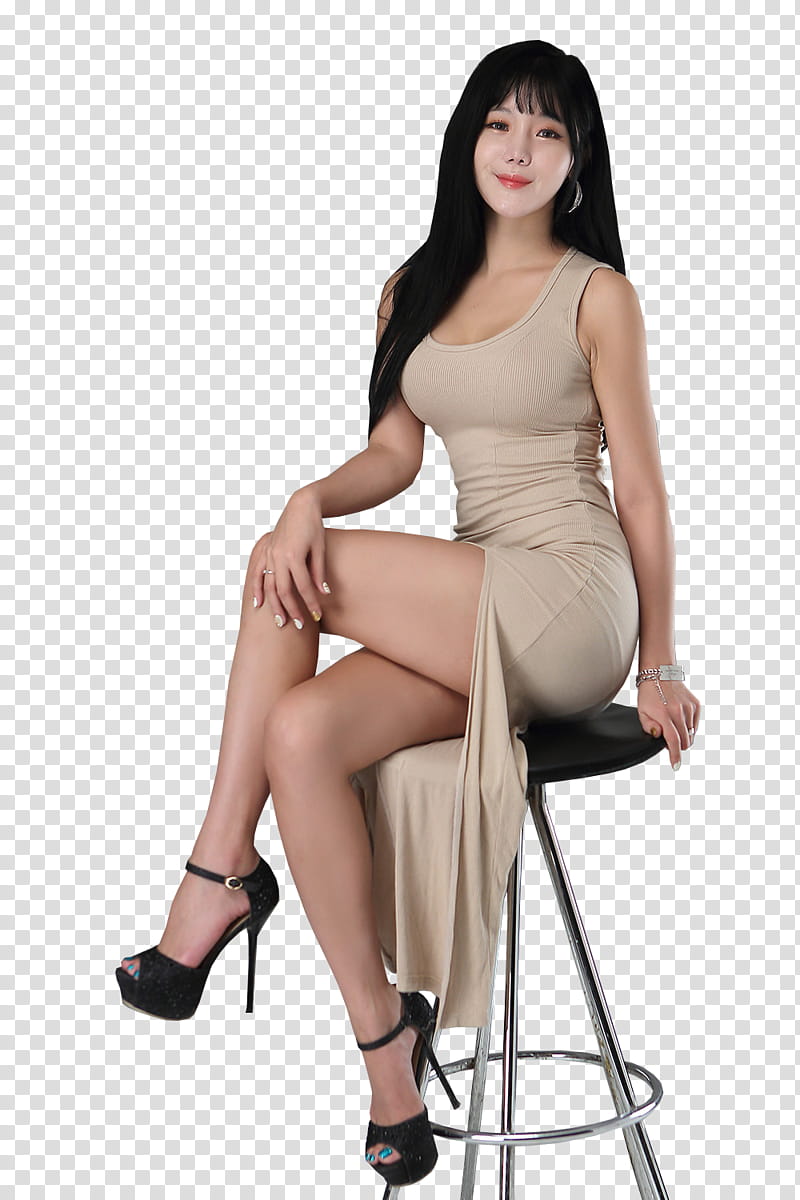KIM GO EUN, woman sitting on bar stool transparent background PNG clipart