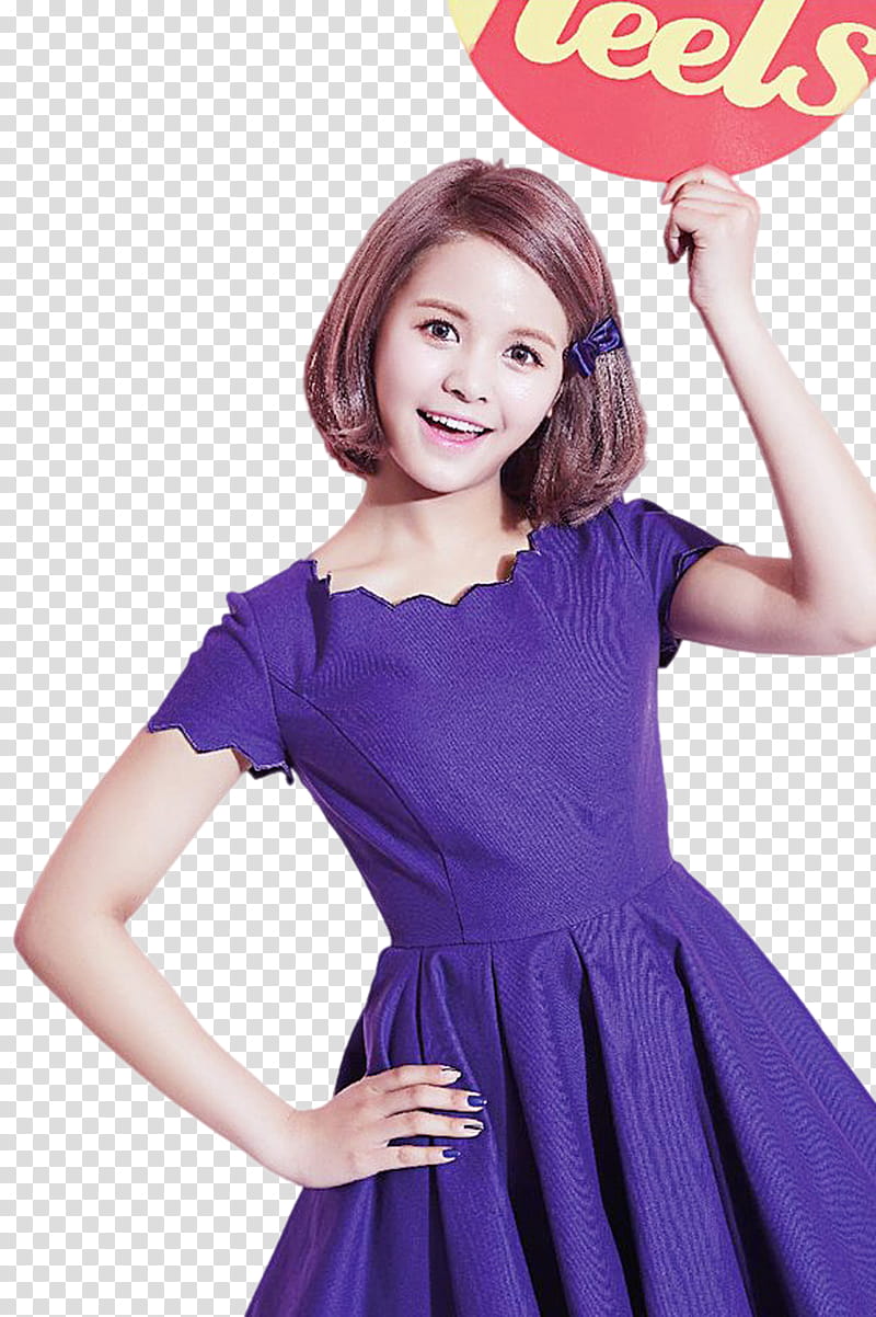 CLC Crystal Clear renders, girl in purple dress holding Heels sign transparent background PNG clipart