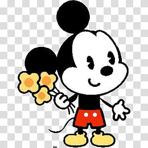 Disney Cute, Mickey Mouse hholding oldiong flower illustration transparent background PNG clipart