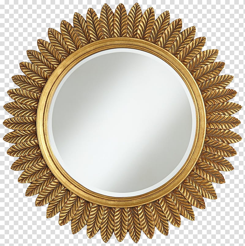 M I R R O R S, round brown wooden frame wall mirror transparent background PNG clipart