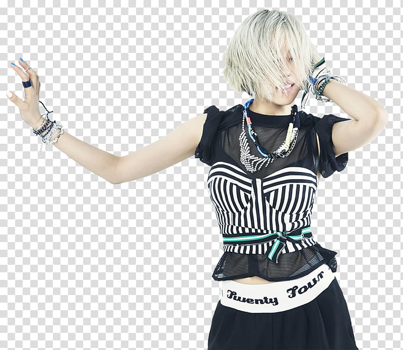 Render Park Hyomin Nice Body, woman holding hair and reaching out right hand transparent background PNG clipart