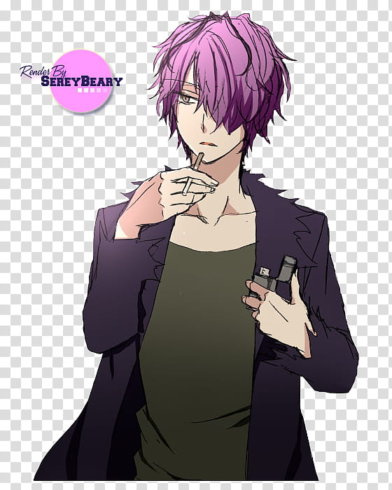 Render Version Garry, purple haired male anime character transparent background PNG clipart