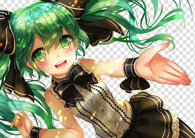 Hatsune Miku, green haired female anime character art transparent background PNG clipart