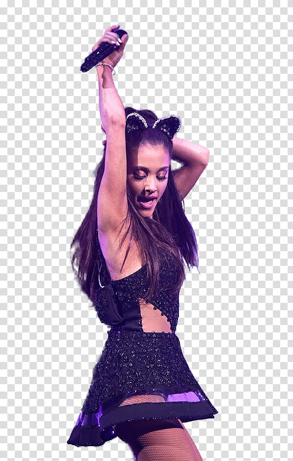 Ariana Grande Honeymoon tour , Ariana Grande standing and raising right hand transparent background PNG clipart
