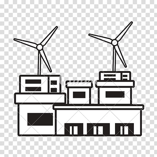 Wind, Wind Turbine, Energy, Wind Power, Renewable Energy, Factory, Building, Electricity, Green Energy, Black And White transparent background PNG clipart
