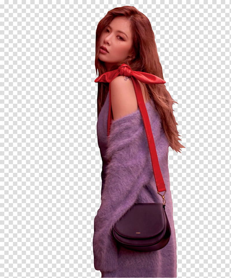 Minute Hyuna , woman carrying red and black crossbody bag transparent background PNG clipart