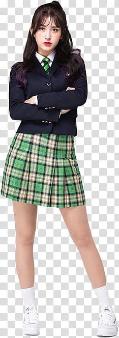 Somi Scoolooks, standing woman wearing black blazer and green skirt school uniform transparent background PNG clipart