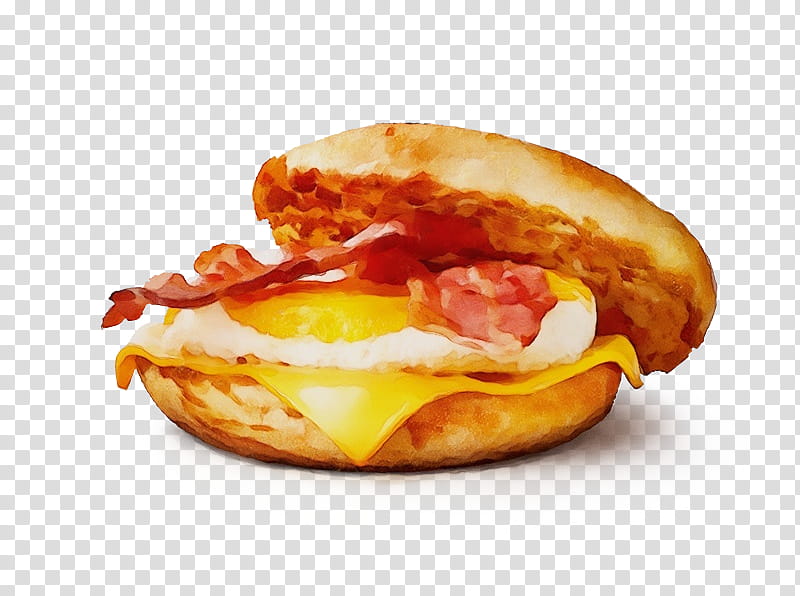Junk Food, Watercolor, Paint, Wet Ink, Breakfast Sandwich, Bacon, Egg Sandwich, Bacon Sandwich transparent background PNG clipart