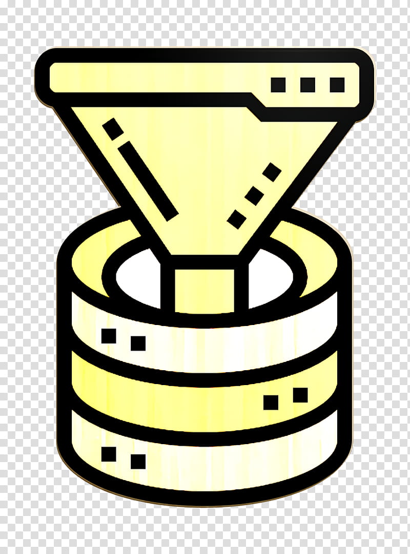 Funnel icon Filter icon Database Management icon, Yellow transparent background PNG clipart