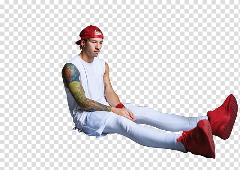 Twenty One Pilots, man in white sleeveless top sitting on floor transparent background PNG clipart