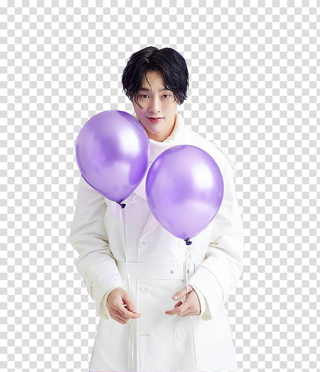 JBJ , man holding two balloons transparent background PNG clipart