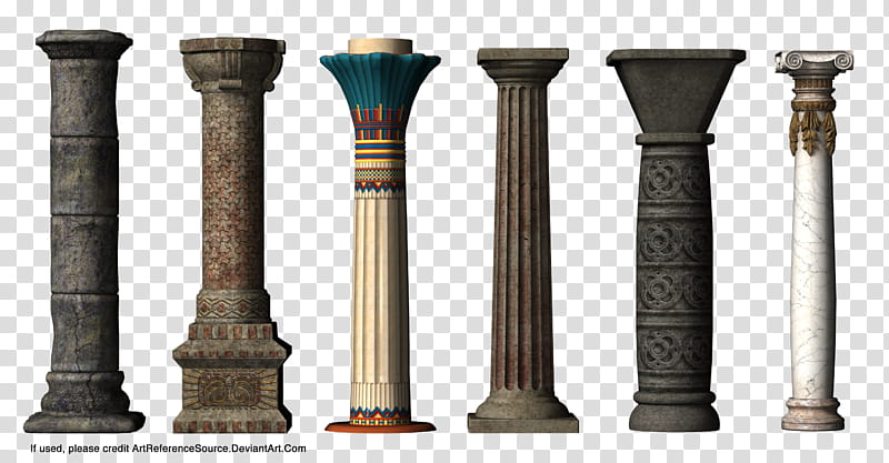 Column Styles, six assorted-color concrete columns transparent background PNG clipart