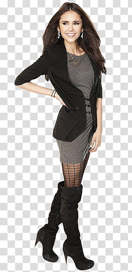 Nina Dobrev, smiling woman while holding her waist transparent background PNG clipart