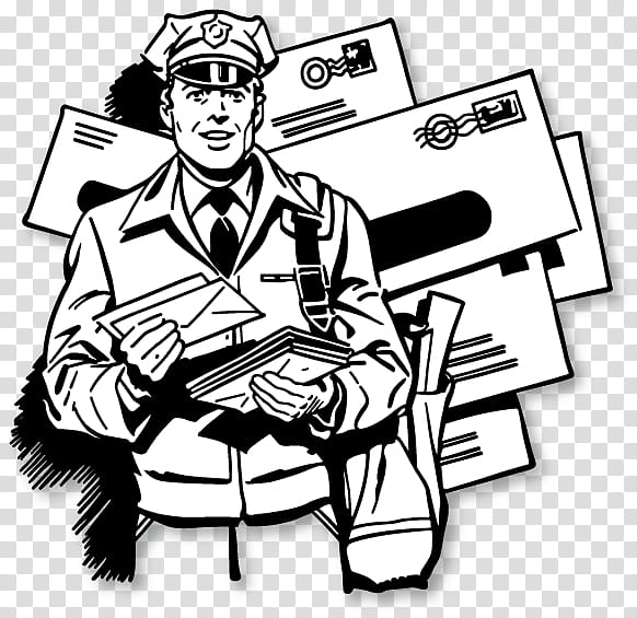Mail Carrier, Drawing, Letter, Cartoon, Blackandwhite, Line Art transparent background PNG clipart