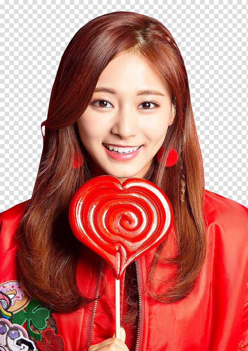 woman in red full-zip jacket holding lolipop transparent background PNG clipart